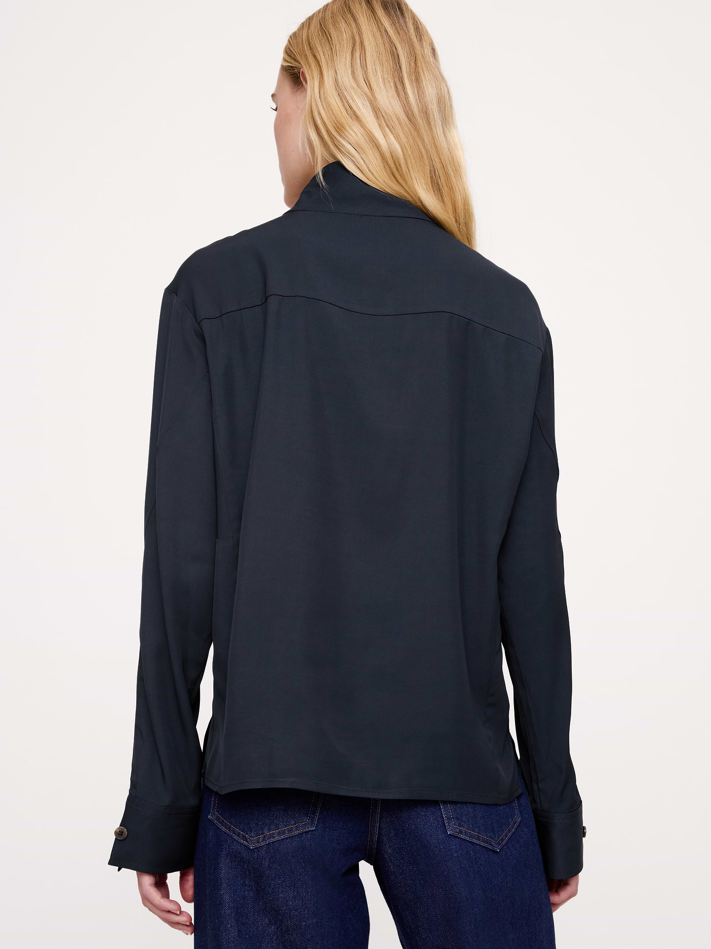 Image 4 of 6, Drapey Twill Asymmetrical Button-Front Blouse
