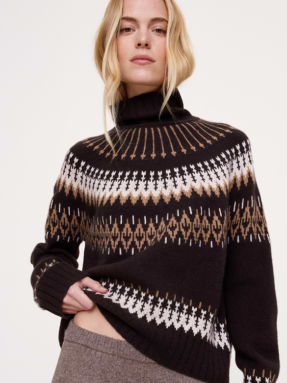 Cashmere Fair Isle Funnel-Neck Sweater
