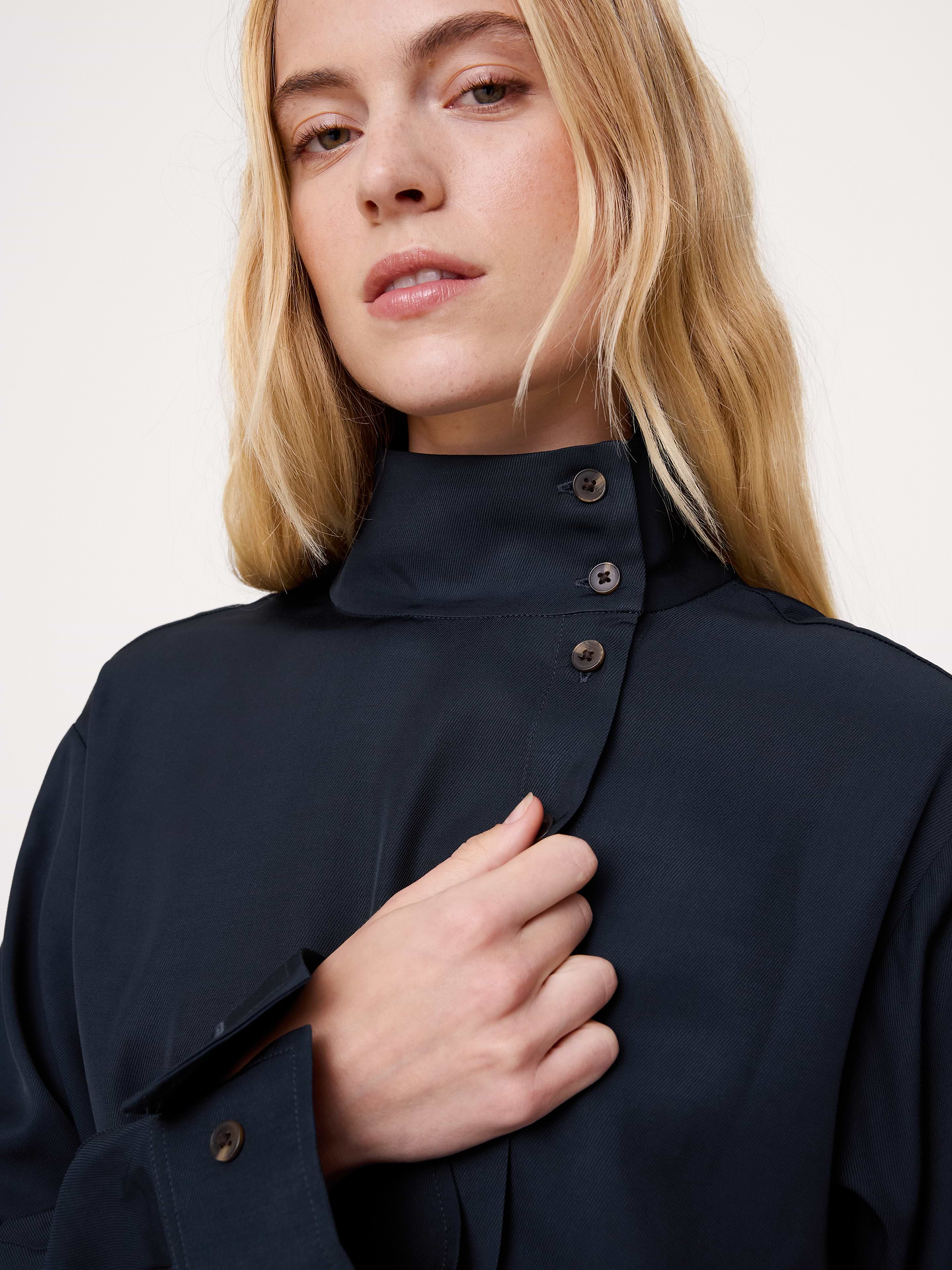 Image 6 of 6, Drapey Twill Asymmetrical Button-Front Blouse