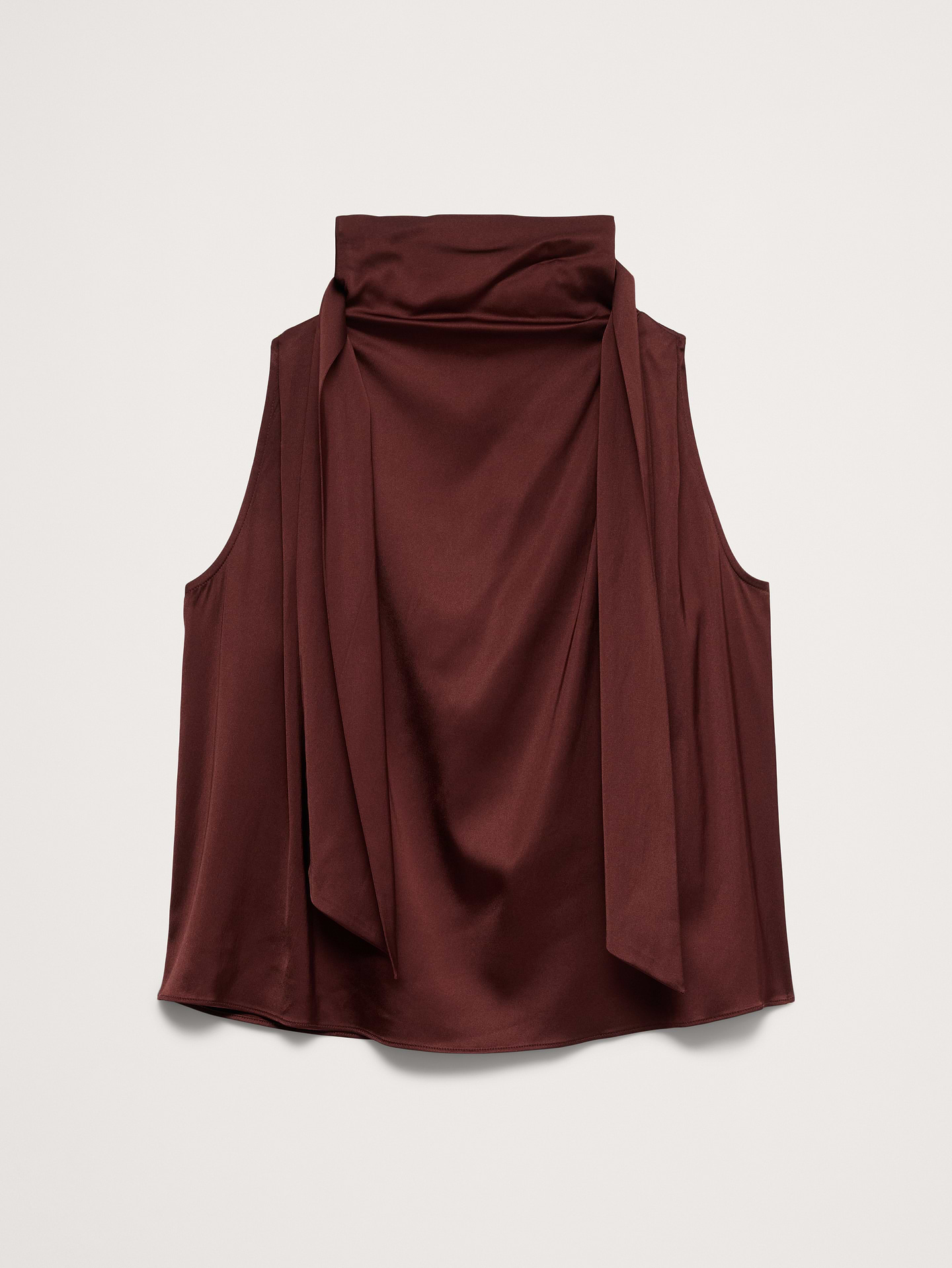 Image 4 of 8, Satin-Stretch Tie-Neck Top