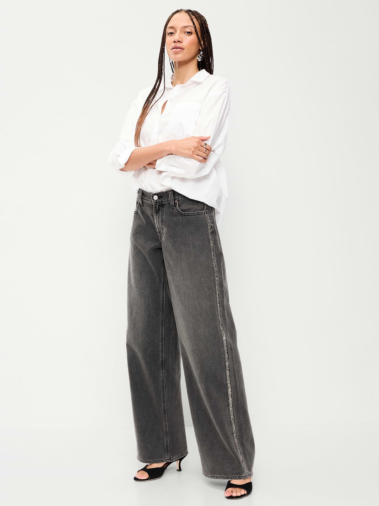 Low-Rise Baggy Wide-Leg Embellished Jeans