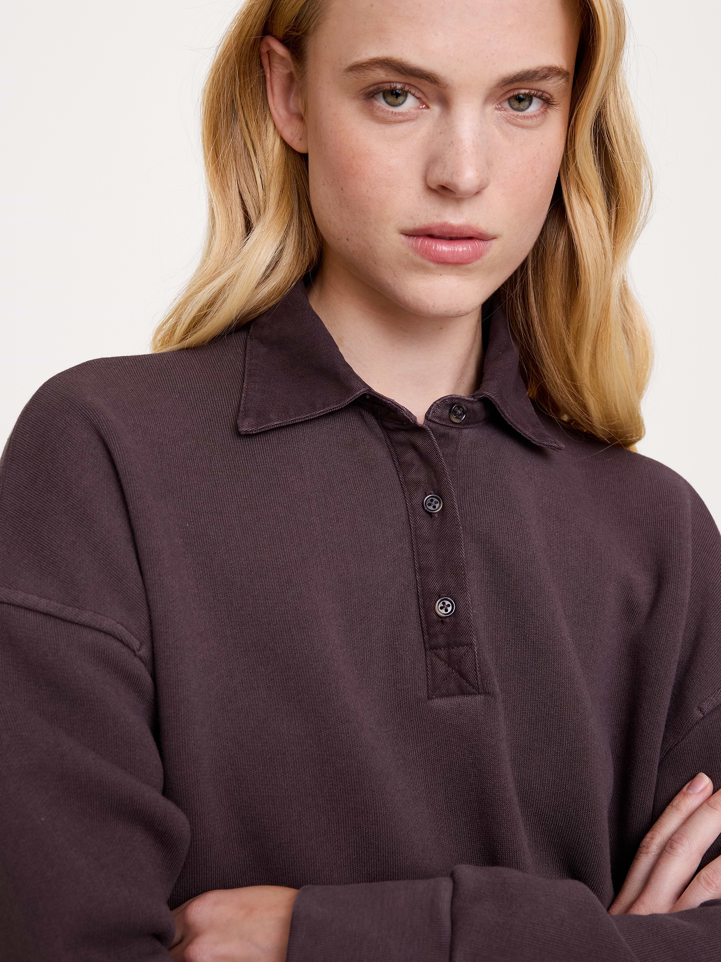 Image 3 of 3, French Terry Polo Sweatshirt