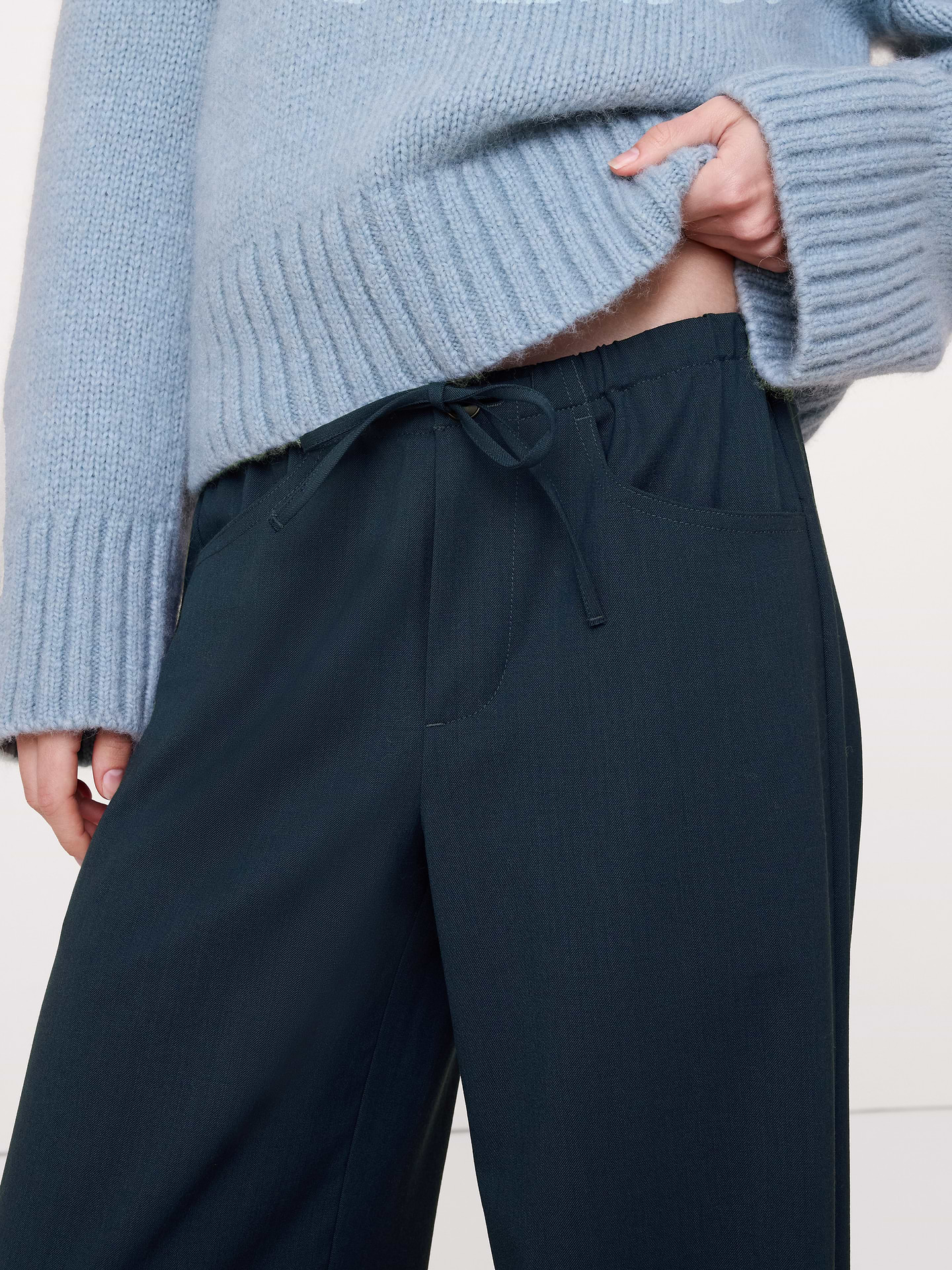 Image 3 of 8, The Studio Wide-Leg Drawstring Pant in Italian Wool
