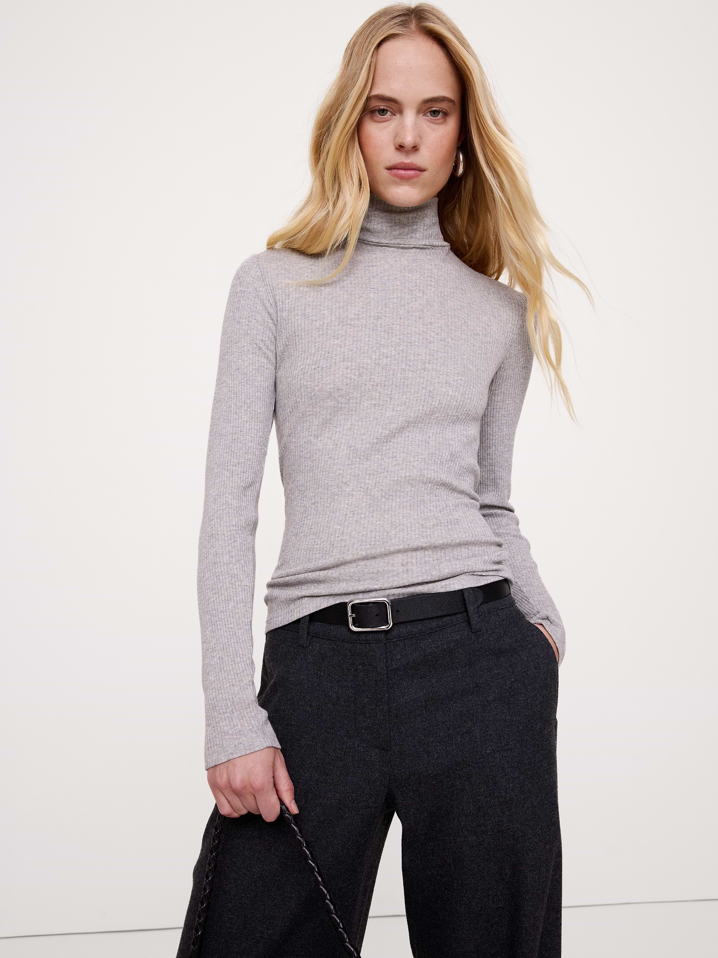 Image 2 of 5, Cotton-Modal Ribbed Turtleneck