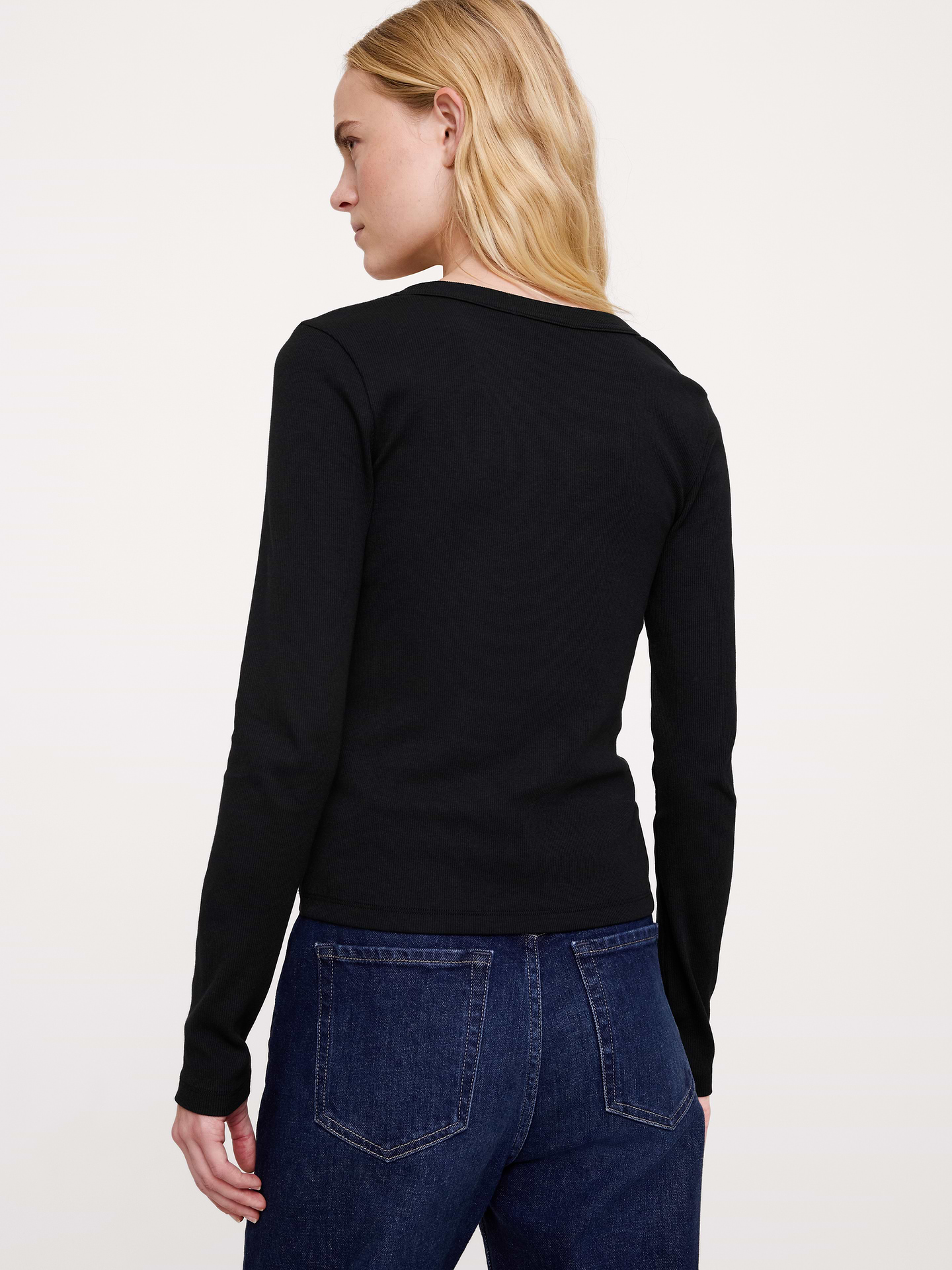 Image 2 of 3, Ribbed Split-Neck T-Shirt