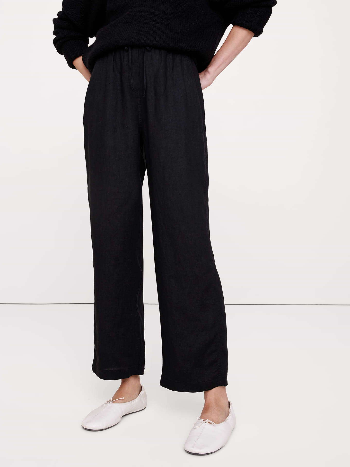 Image 8 de 8, Pantalon droit à taille extensible en lin Escapade