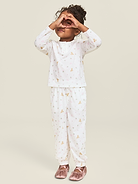 Image 1 of 4, round neckline, two-button placket, long sleeves, matching pajama pants, elasticized waistband, two-button placket, cinched leg cuffs, licensed graphic, ©Disney, Product #1185023