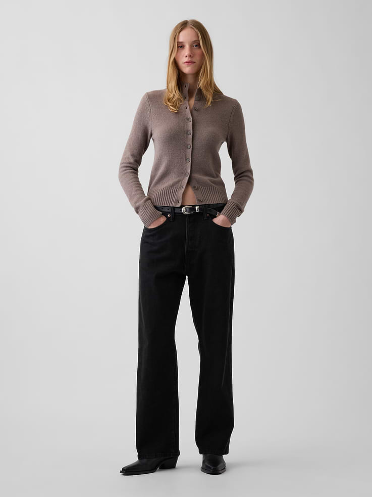 Image 2 of 5, CashSoft Mockneck Cardigan Sweater