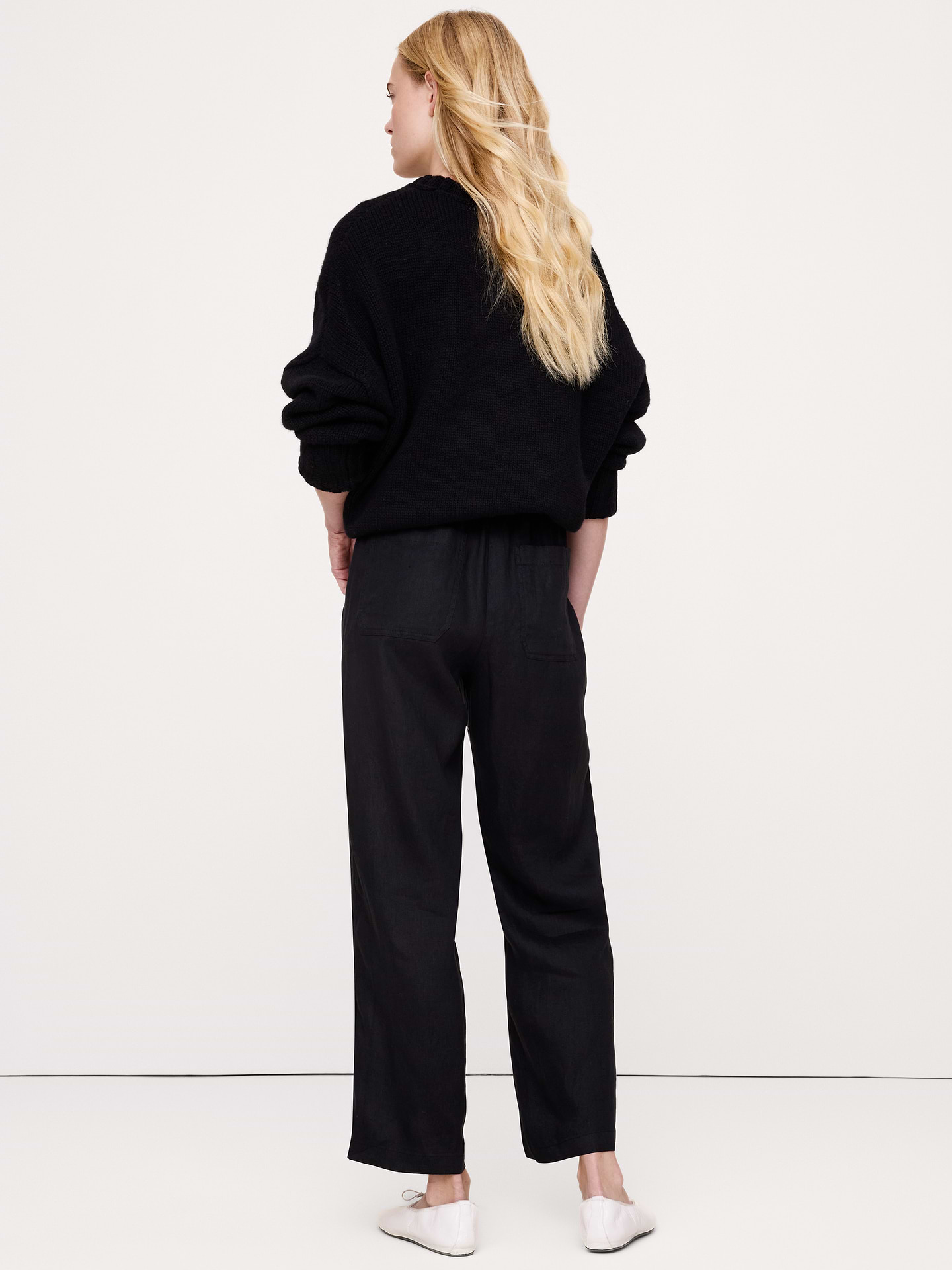 Image 7 de 8, Pantalon droit à taille extensible en lin Escapade