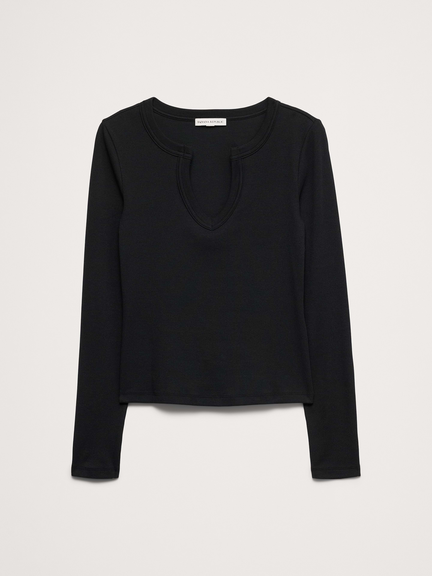 Image 4 of 4, Ribbed Split-Neck T-Shirt