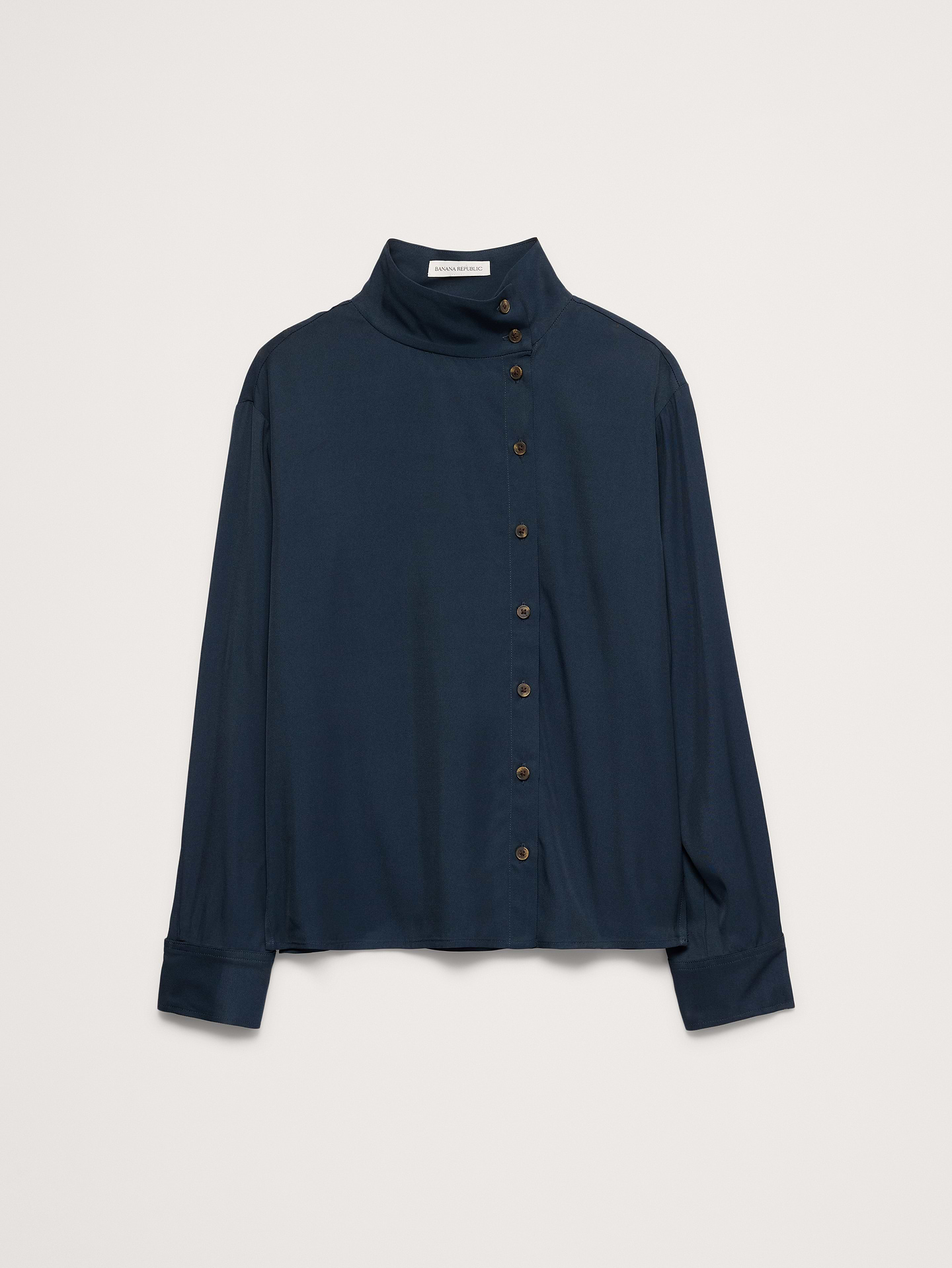Image 4 of 8, Drapey Twill Asymmetrical Button-Front Blouse