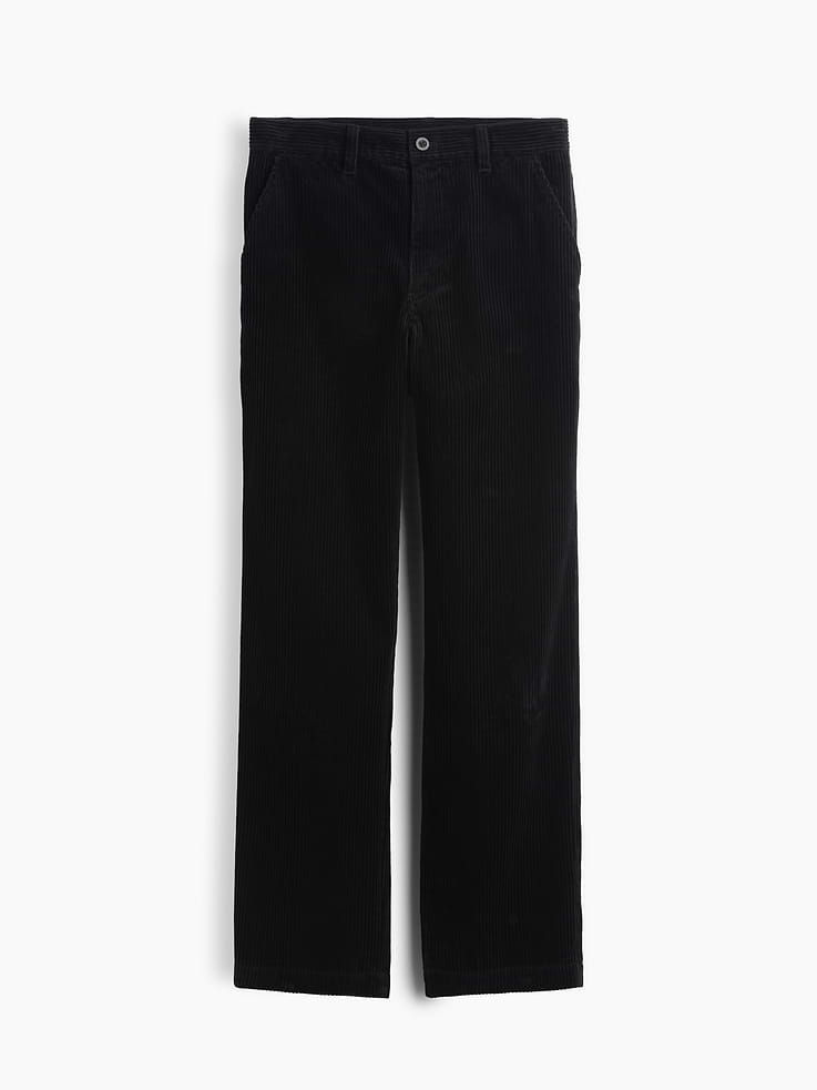 Image 1 of 2, Soft cotton corduroy trouser pants. In a loose leg., Button closure, zip fly., Flat front., Side slant pockets, back welt pockets., This product was made in a factory that invests in gender equity and women’s empowerment through RISE. Learn more at gapinc.com/equity ., Product #1184866