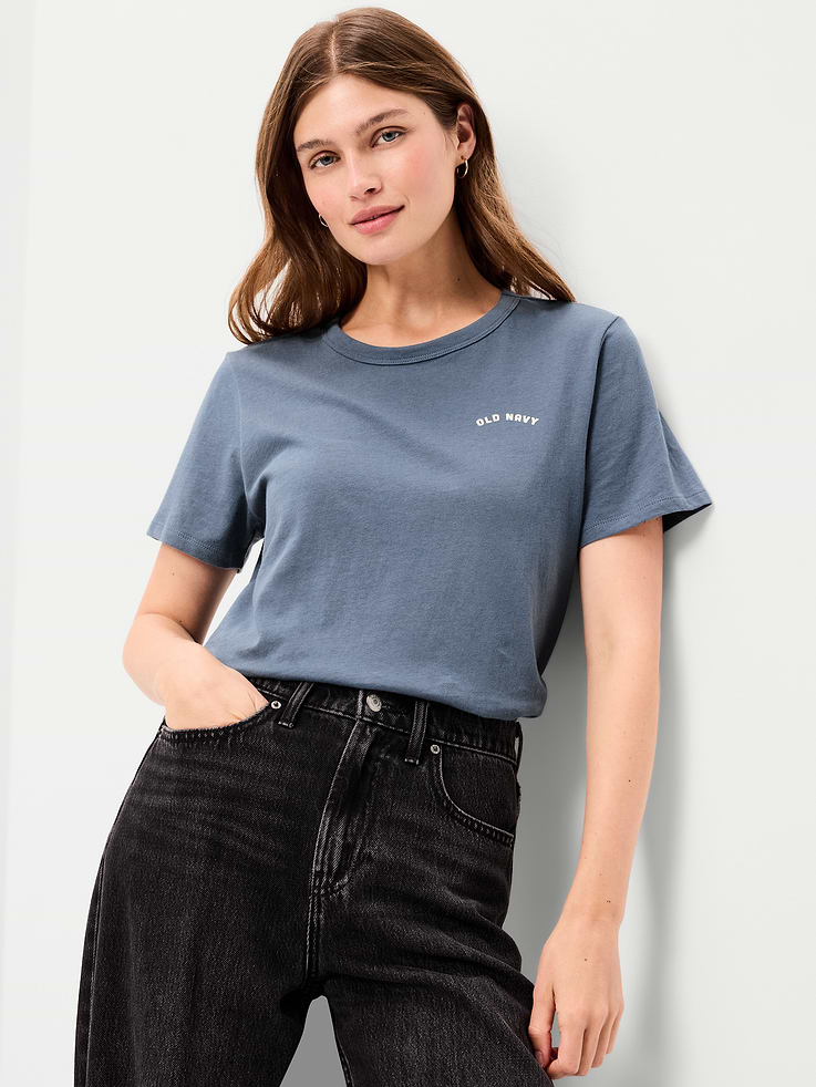 Image 1 of 8, rib-knit crew neck, short sleeves, logo graphic, Product #1184144