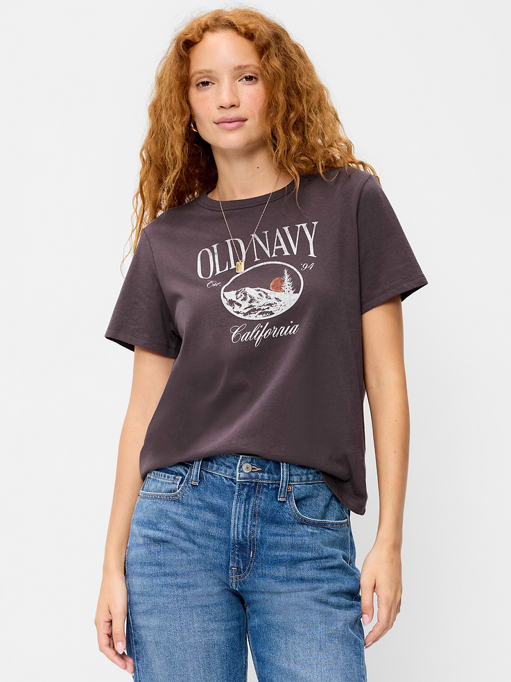 Image 1 of 9, rib-knit crew neck, short sleeves, logo graphic, Product #1184144