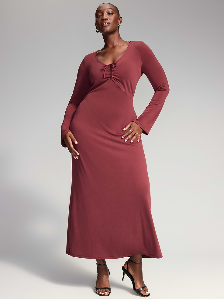 Image 7 of 10, The Occasion by Old Navy Long-Sleeve Tie-Front Maxi Dress