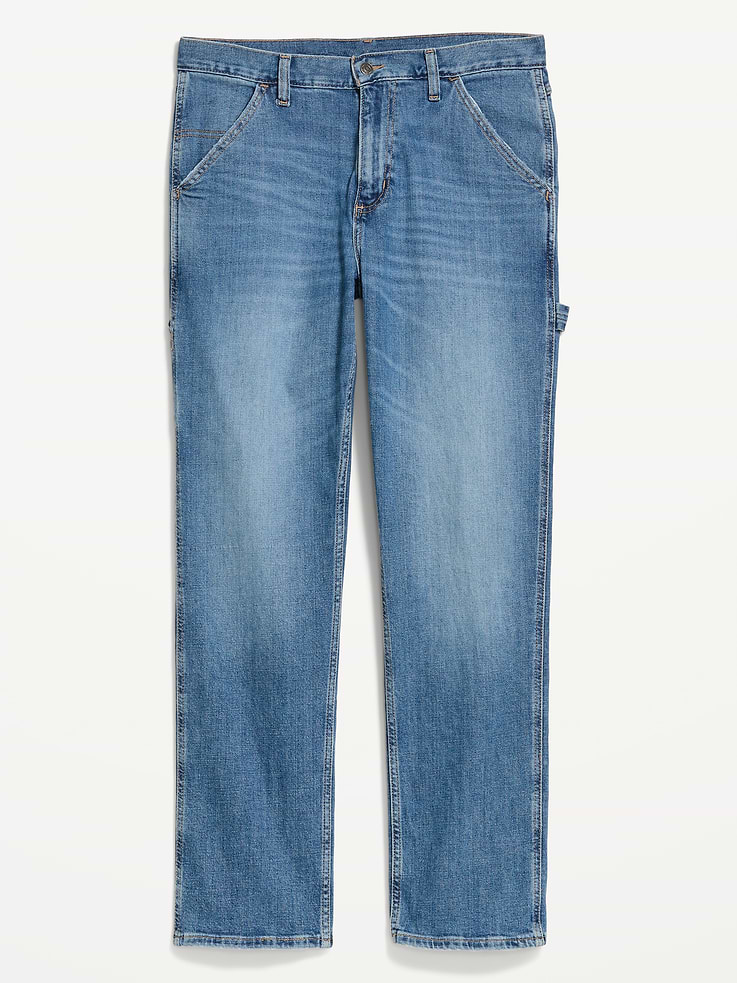 Image 1 of 5, Relaxed through the hip, with a straight leg., button front, zip fly, diagonal front pockets, back patch pockets, hammer loop, whiskering and fading, Product #508631