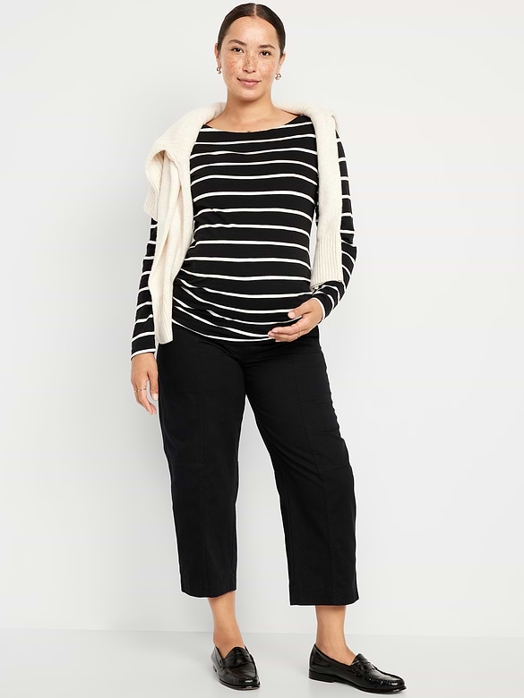 Maternity Rollover Waist Barrel Leg Ankle Pants