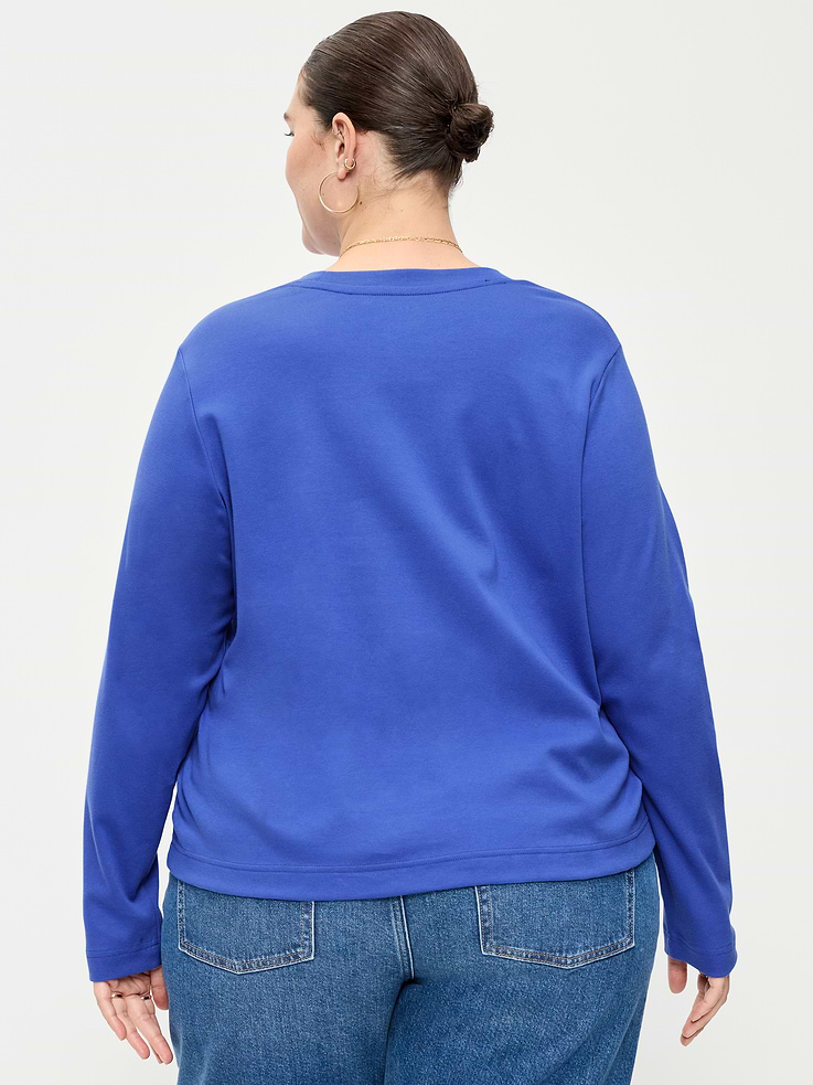 Image 8 de 8, T-shirt ras du cou à manches longues en tissu épais