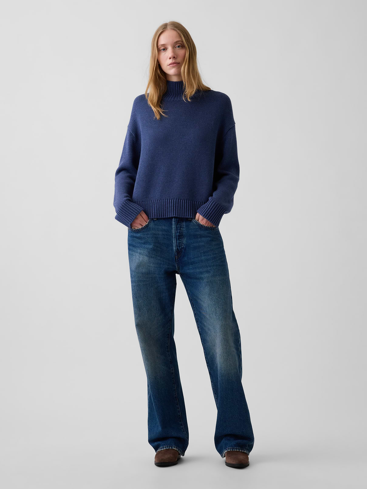 Image 2 of 5, 100% Cotton Oversized Mockneck Sweater