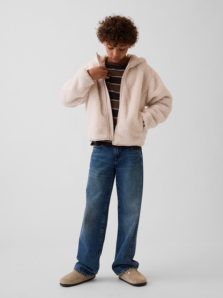 Image 3 of 5, Kids Sherpa Hooded Zip Jacket