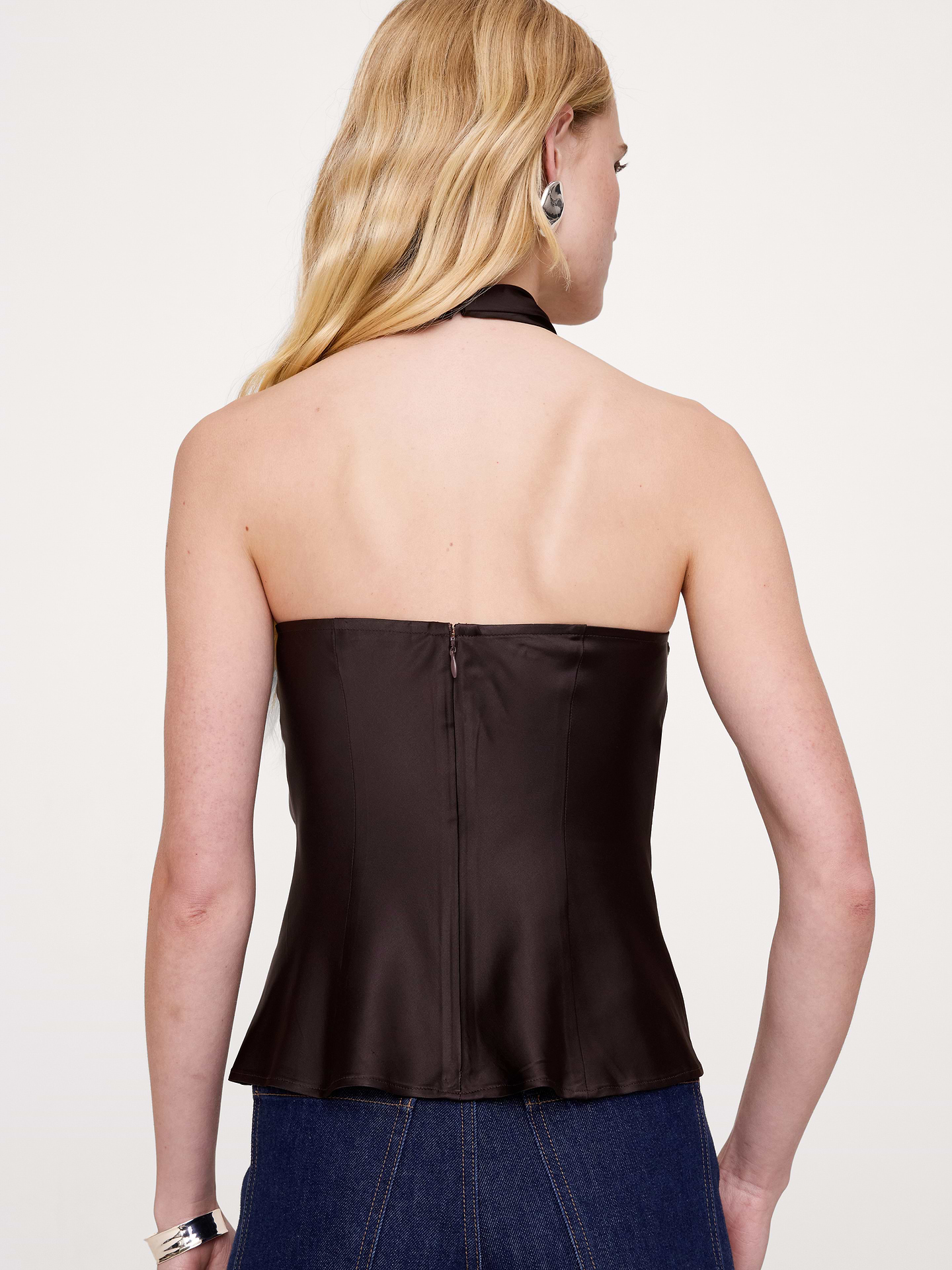 Image 6 of 7, Stretch-Satin Cowl-Neck Halter Top