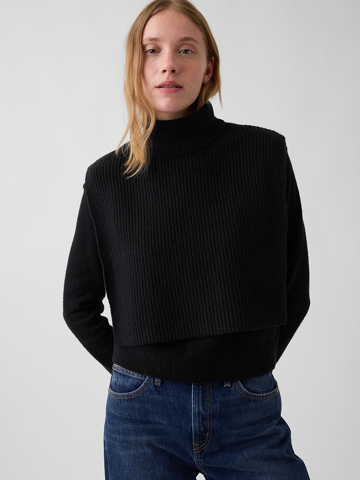 Image 2 of 3, CashSoft Mockneck Sweater Bib