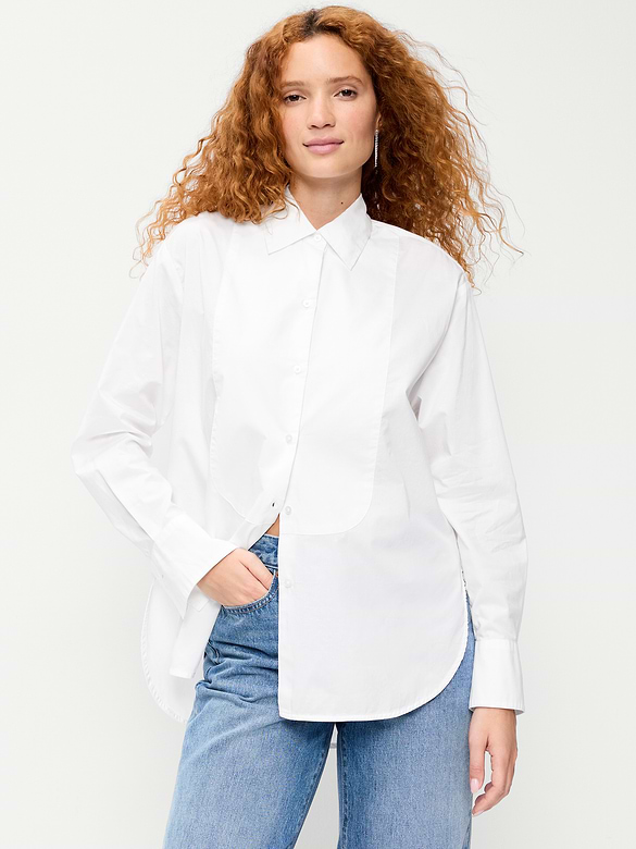 Oversized Tuxedo-Front Button-Down Shirt