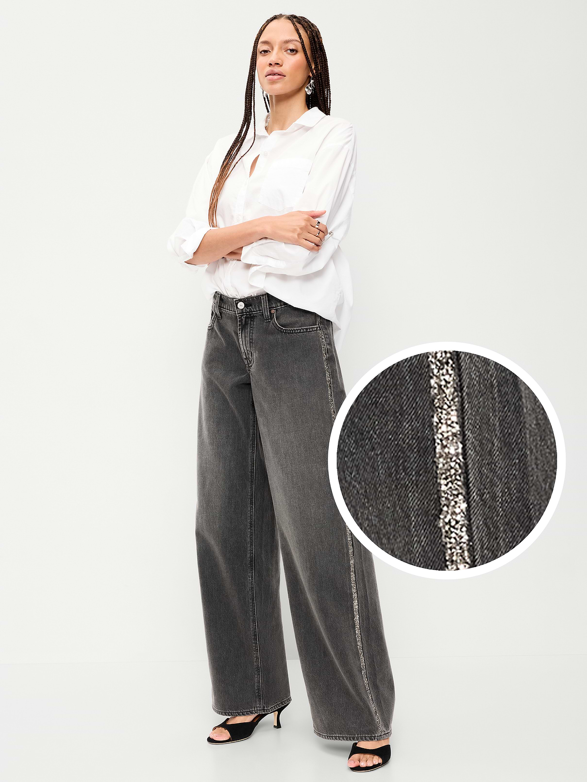 Low-Rise Baggy Wide-Leg Embellished Jeans