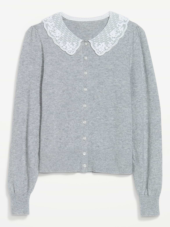 SoSoft Lace-Collar Cardigan