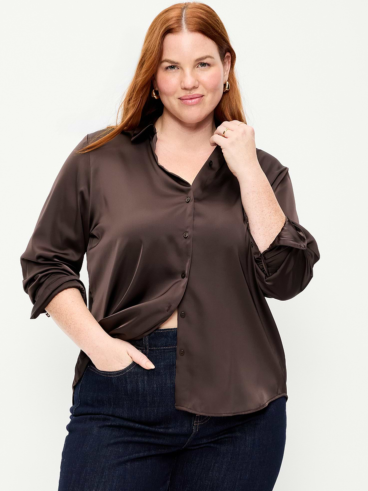 Image 7 of 8, Satin Button-Down Shirt