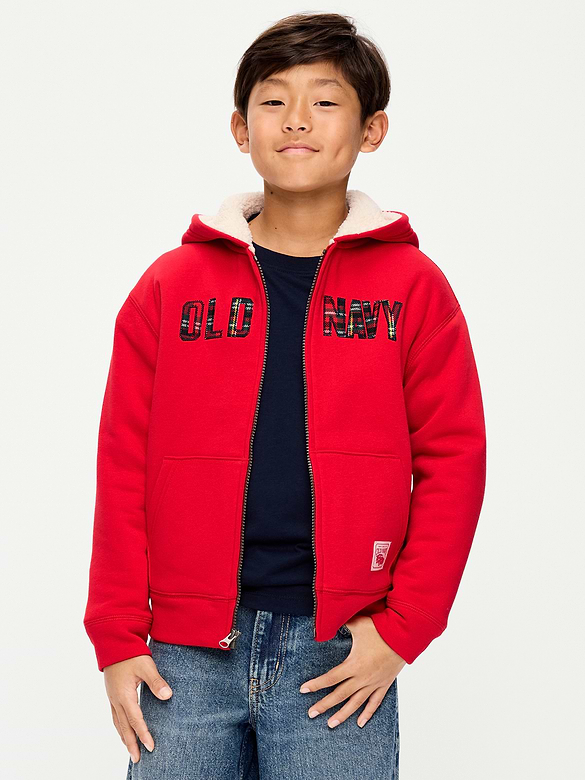 Logo Graphic Sherpa-Lined Full-Zip Hoodie for Boys