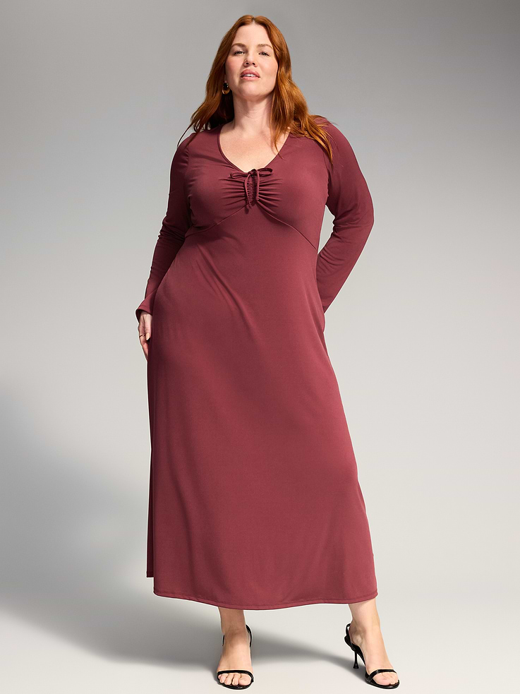 Image 9 of 10, The Occasion by Old Navy Long-Sleeve Tie-Front Maxi Dress