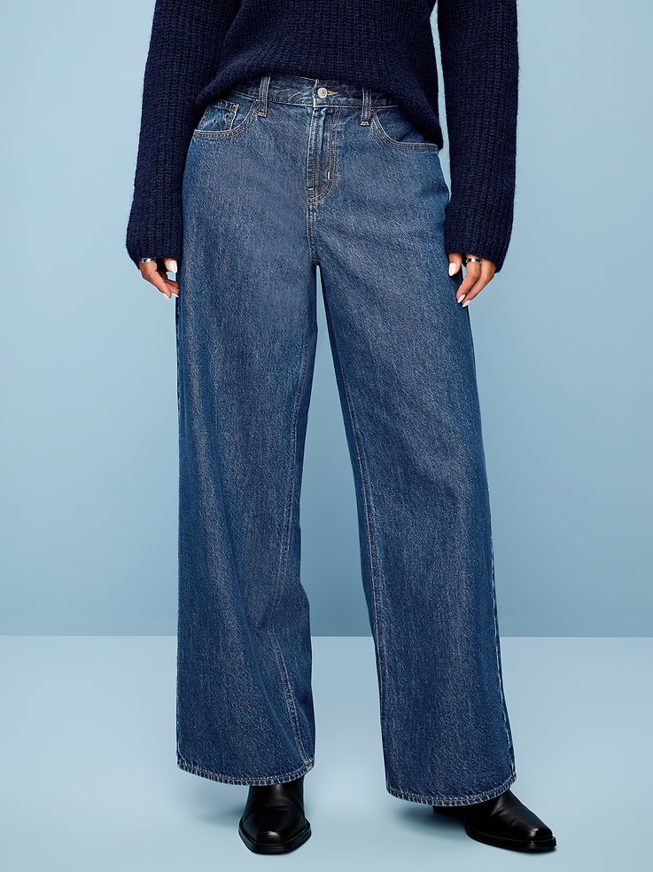 Image 2 of 9, Curvy Mid-Rise Wow Baggy Wide-Leg Jeans