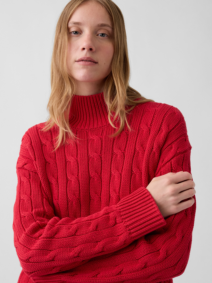 Image 4 of 5, 100% Cotton Oversized Mockneck Sweater