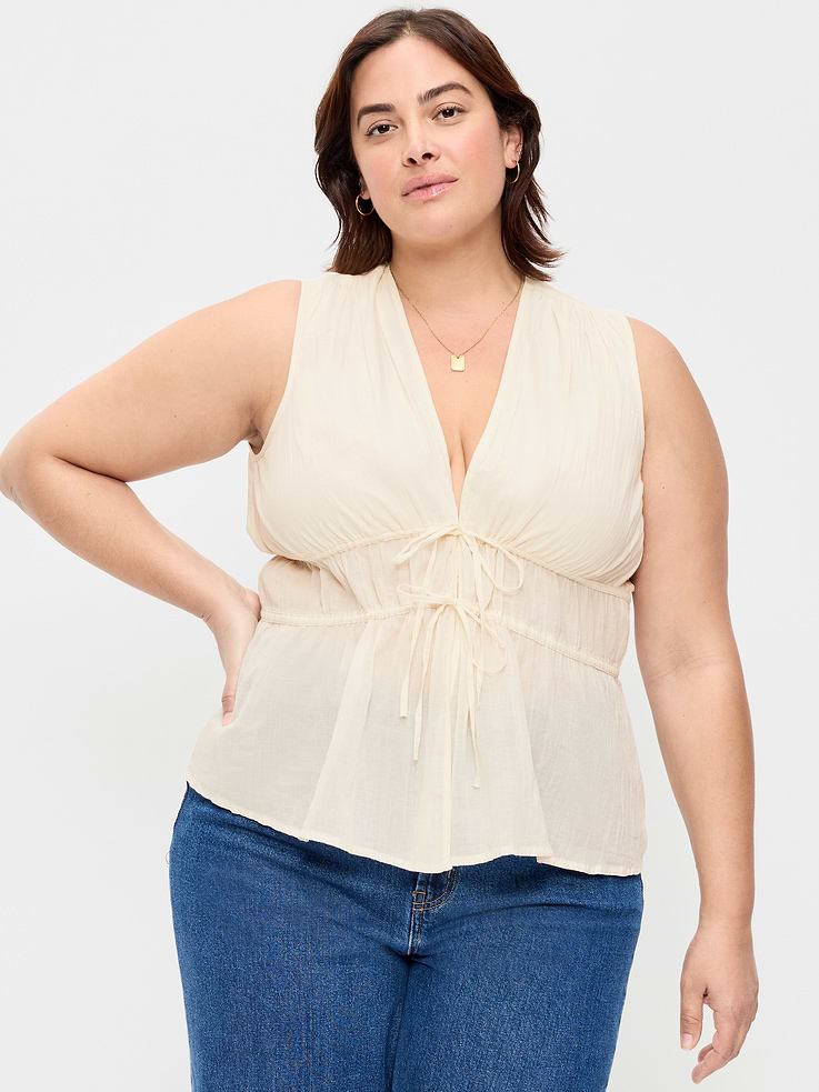 Image 5 of 7, Sleeveless V-Neck Tie-Front Top