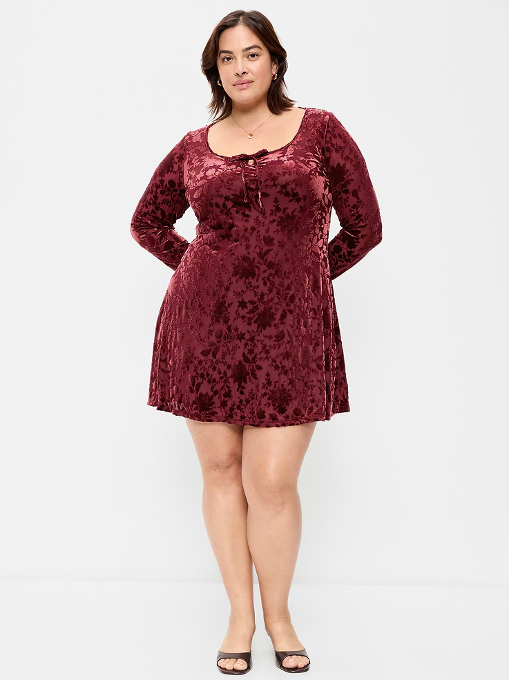Image 4 of 5, Floral Burnout Velvet Fit & Flare Mini Dress