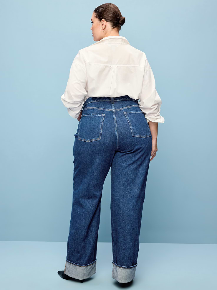 Image 10 de 10, Jean profilé à jambe large à revers et à taille très haute
