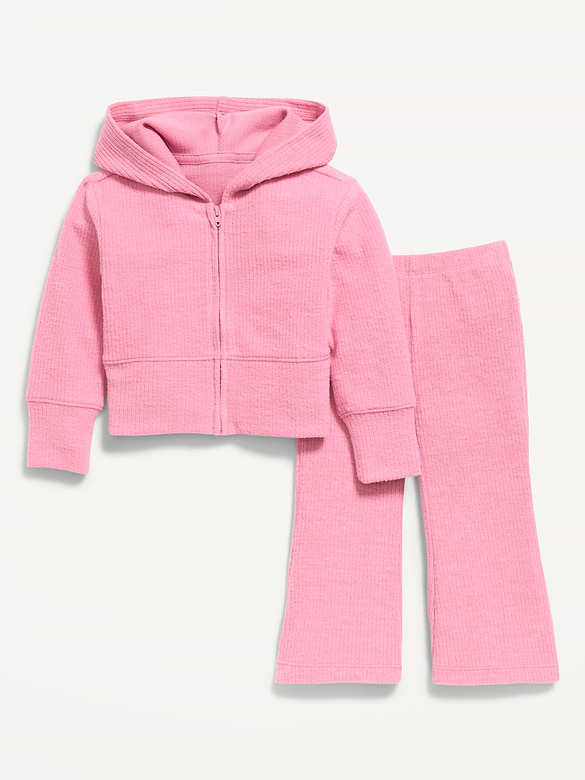 Ensemble chandail à capuchon côtelé douillet et pantalon évasé pour fille