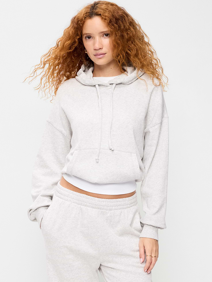 Image 1 of 6, SoComfy. The perfect-weight, never-taking-this-off fleece., built-in hood, drop-shoulder sleeves, kangaroo pocket, shirred cuffs, rib-knit trim, pullover style, Product #909557