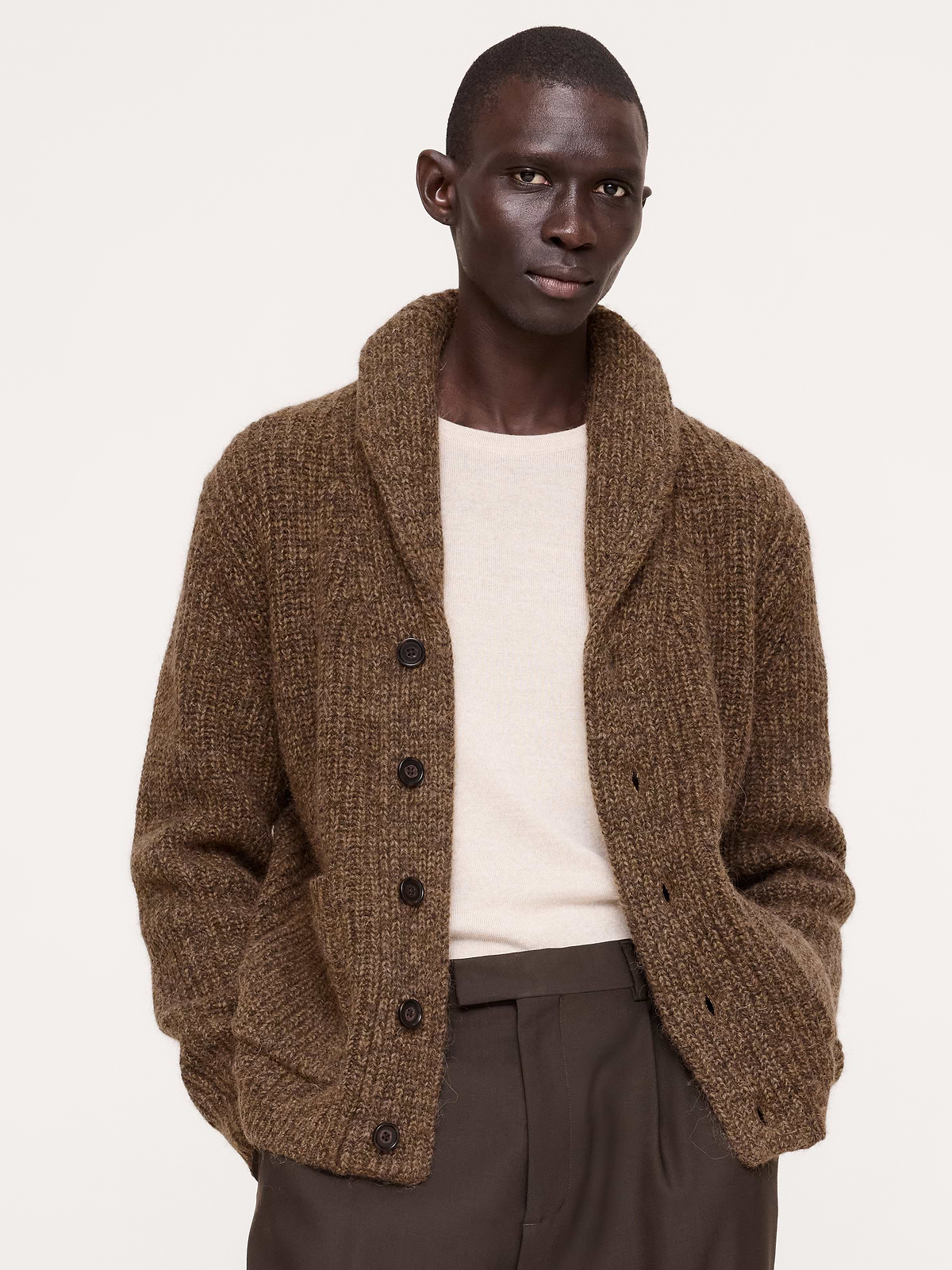 Marled Wool-Blend Cardigan