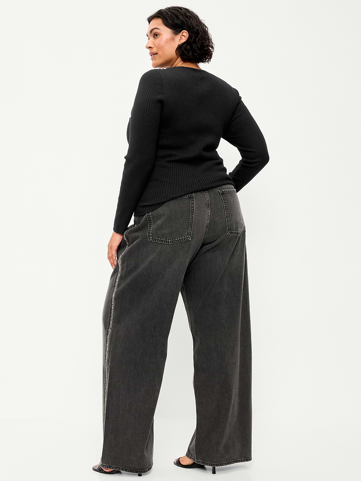Image 11 de 11, Jean enjolivé coupe généreuse à jambe large et taille basse