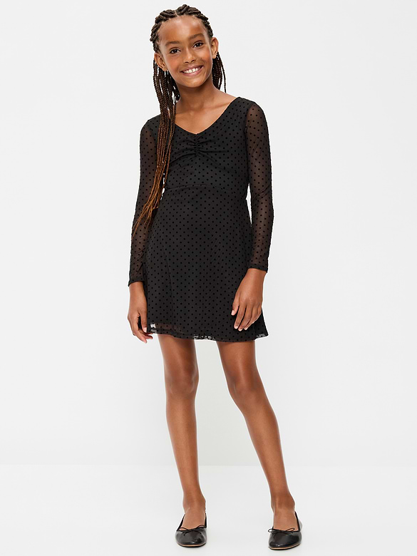 Fit and Flare Polka-Dot Mesh Dress for Girls