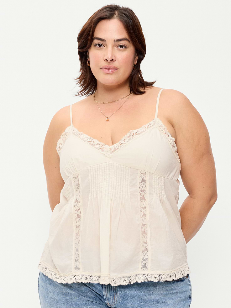 Image 5 de 7, Camisole nervurée à garniture en dentelle