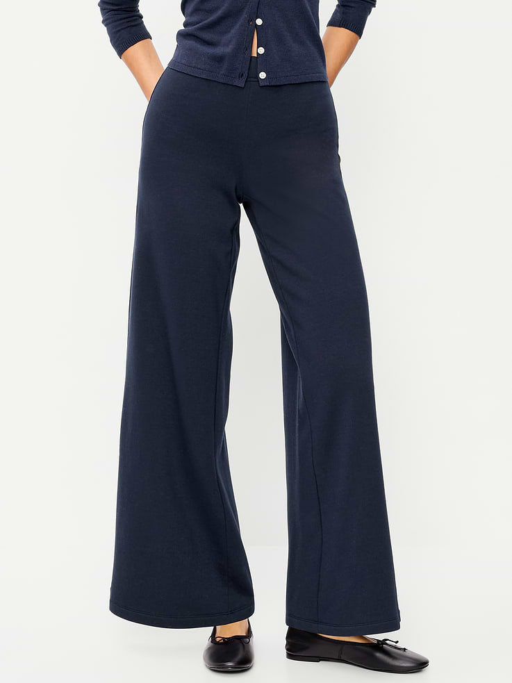 Image 2 of 2, High-Waisted Fleece Wide-Leg Leggings