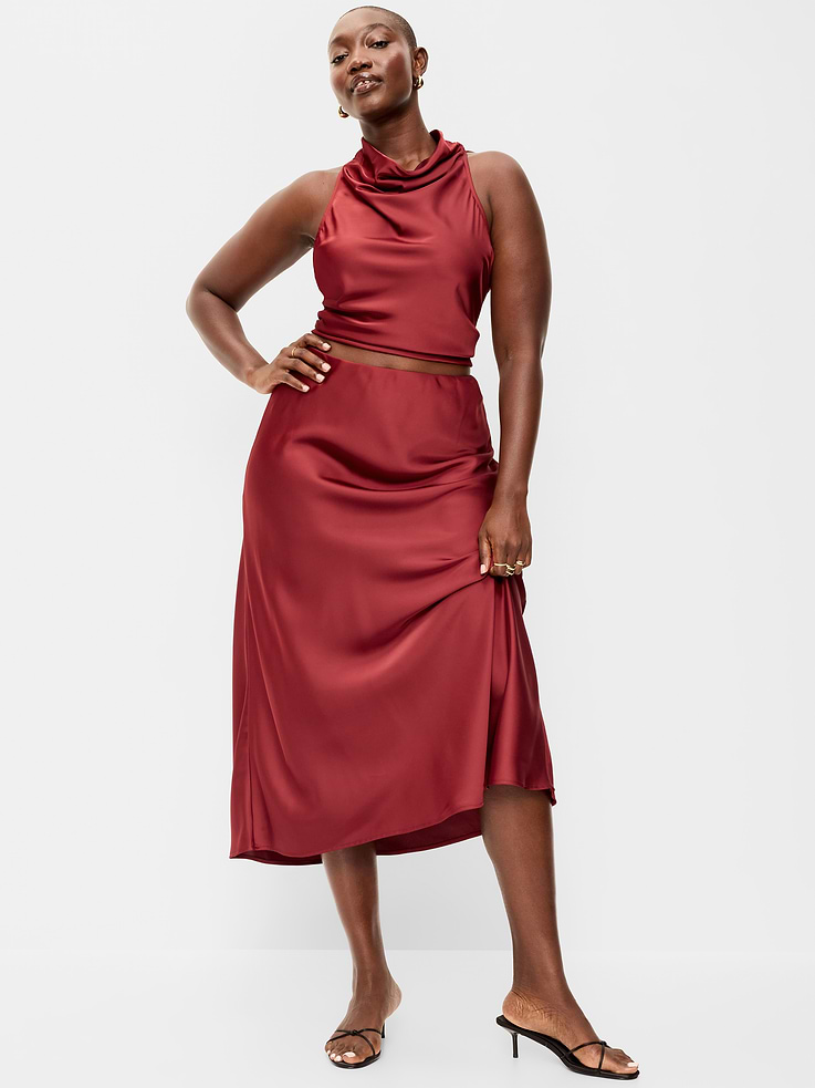 Image 5 of 6, Satin A-Line Maxi Skirt