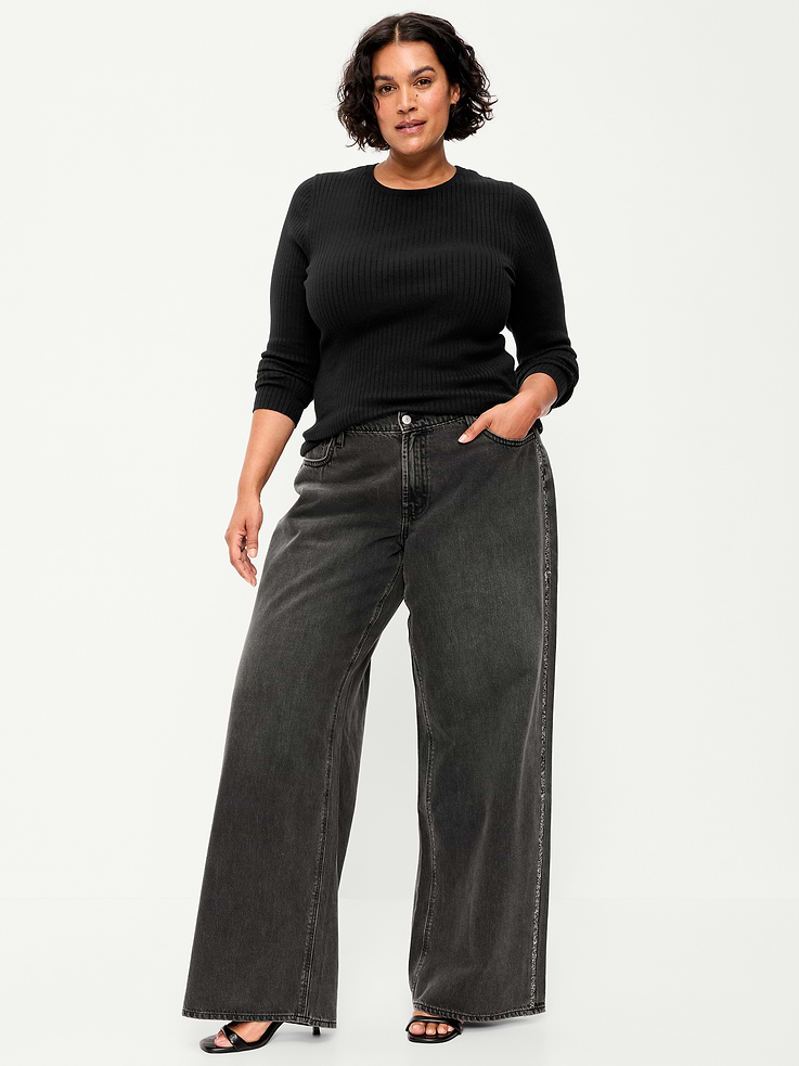 Image 10 de 11, Jean enjolivé coupe généreuse à jambe large et taille basse