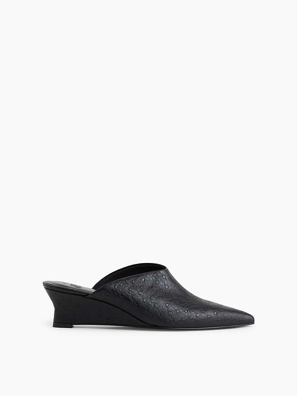 Vegan Leather Pointy Wedge Mules