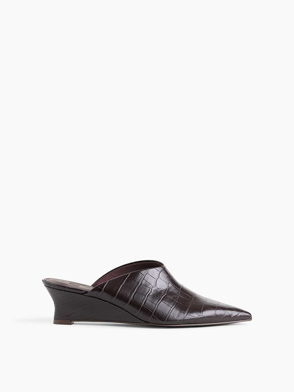 Crocodile Vegan Leather Pointy Wedge Mules