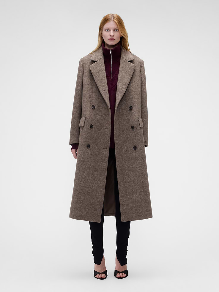 Image 1 of 10, Wool-blend Chesterfield coat., Soft twill lining., Notch lapels., Long sleeves., Double-breasted, logo button front., Flat welt pockets., Inner welt pocket., Made with 50% recycled wool, 40% recycled polyester. Compared to virgin materials, using recycled materials helps reduce resource use and waste., Product #1183570