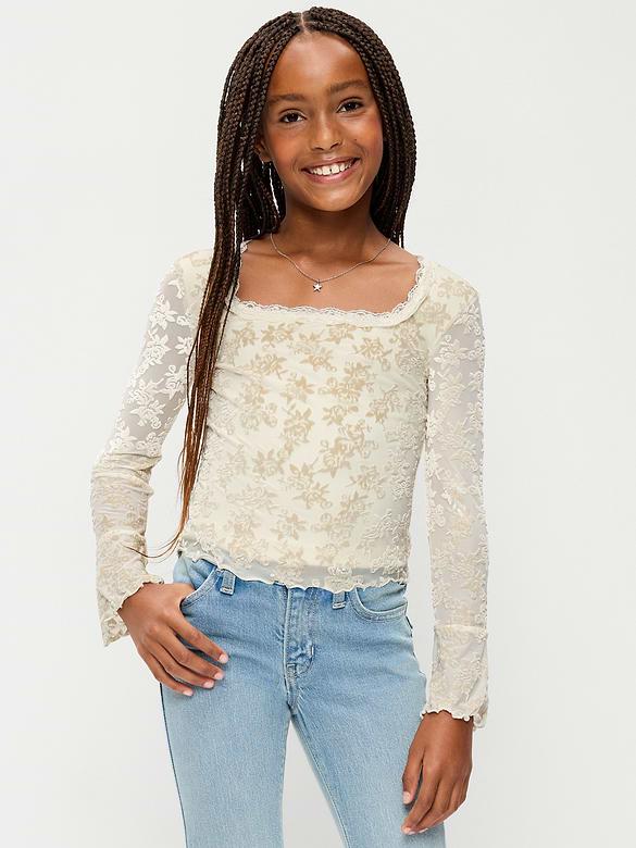Long-Sleeve Floral Velour Top for Girls